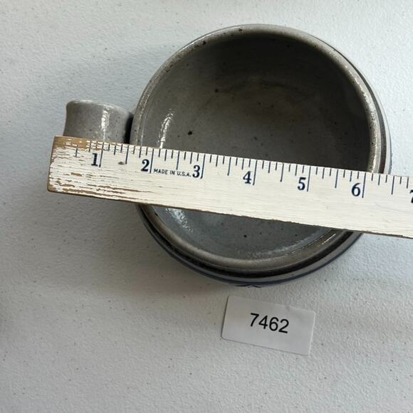 Studio Art Pottery Handmade Soup Bowl Handled Blue Striped Signed 5" X 3" - Picture 15 of 16